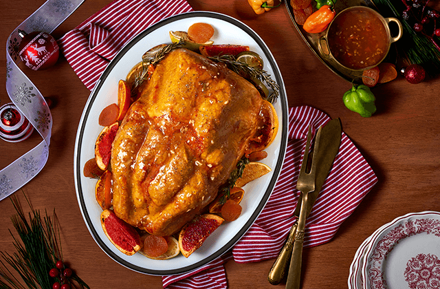 Pavo navideño con gravy chabacano - habanero